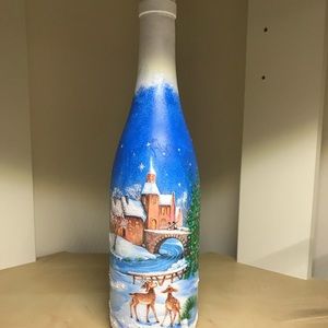 Glass bottle decoupaged